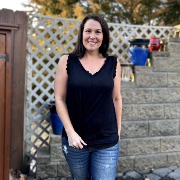 Culture Code Deep V Neck Flared Black Tank Top CAK1558 - Picture 5 of 8